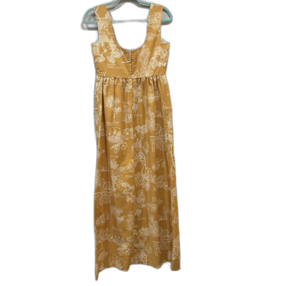 Vintage Malia Honolulu Maxi Dress 70s Floral Cotton Pockets Yellow Women sz 14 - Picture 7 of 8